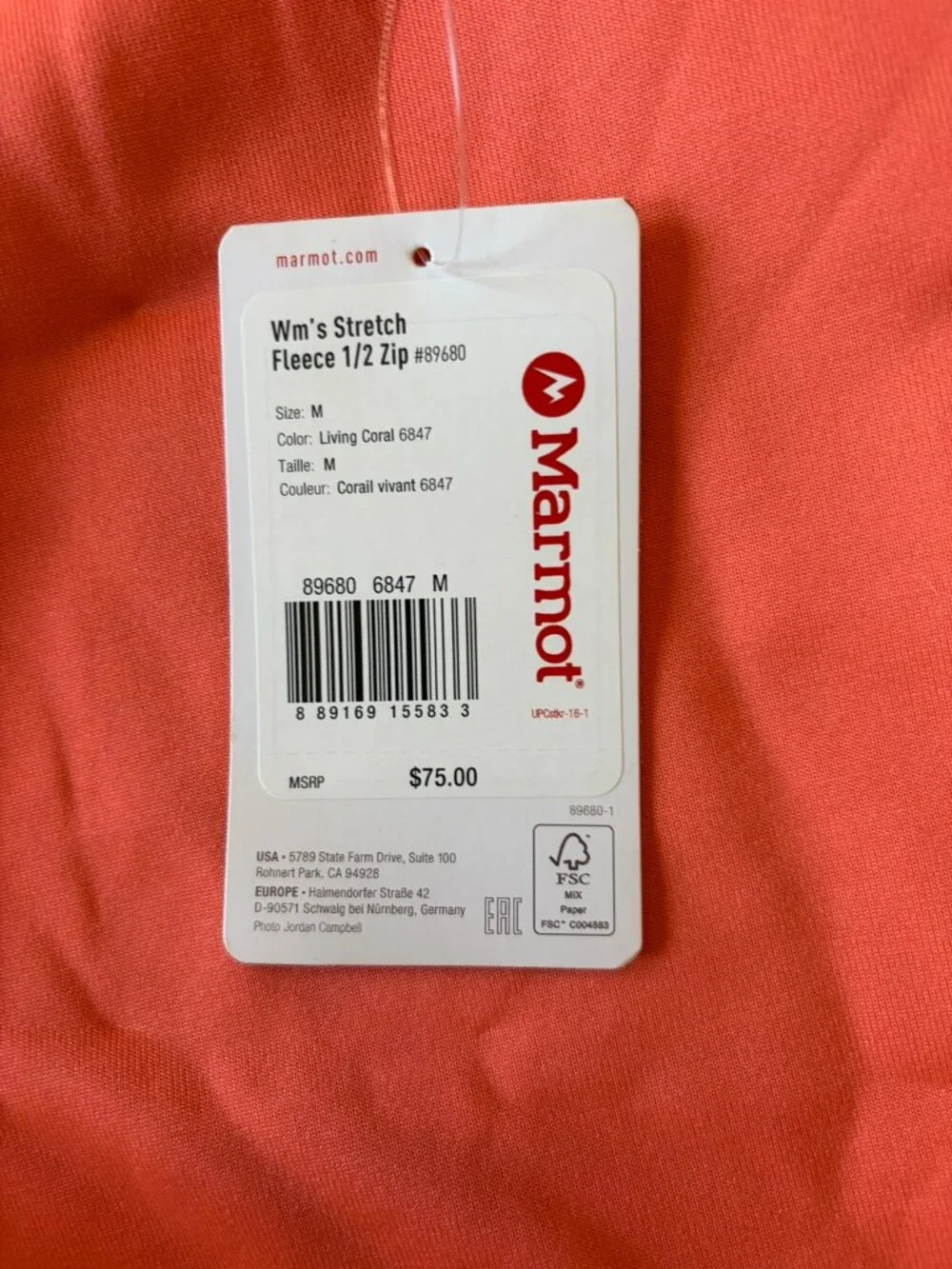 Marmot Women's Stretch Fleece 1/2 Zip Living Coral NWT Size M Pullover $75